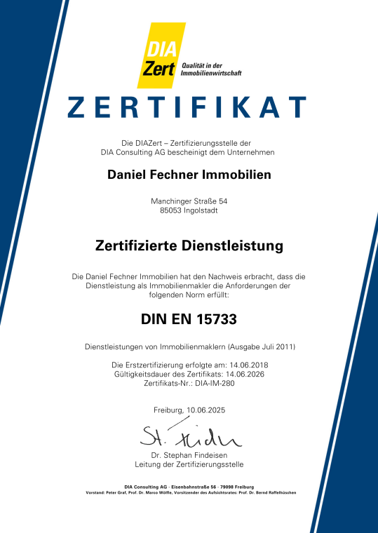 Zertifikat DIN EN 15733, DIA Consulting AG